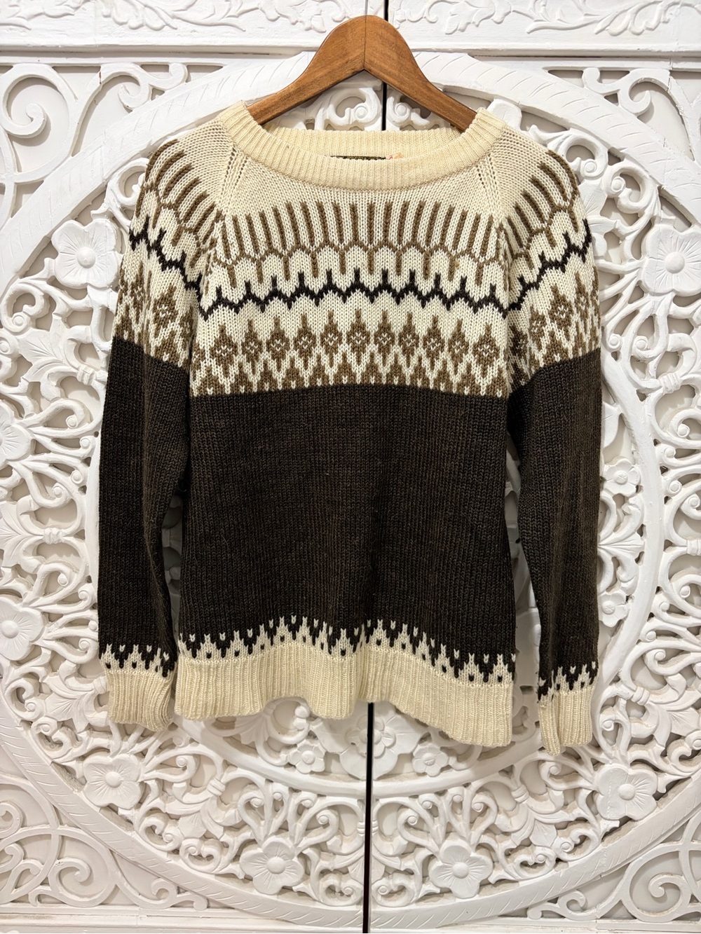 Hudson’s Bay Baymart Fair Isle Nordic Knit Sweater Brown Cream Size S